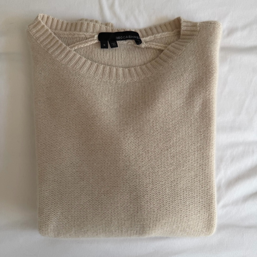 360 Cashmere Ivory Cream 100% Cashmere Crew Neck Classic Sweater